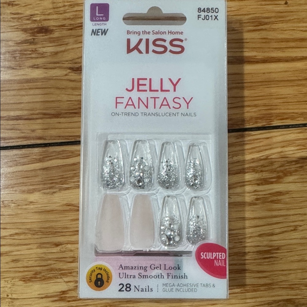 Kiss Press-On Nails with Silver Glitter with rhinestones